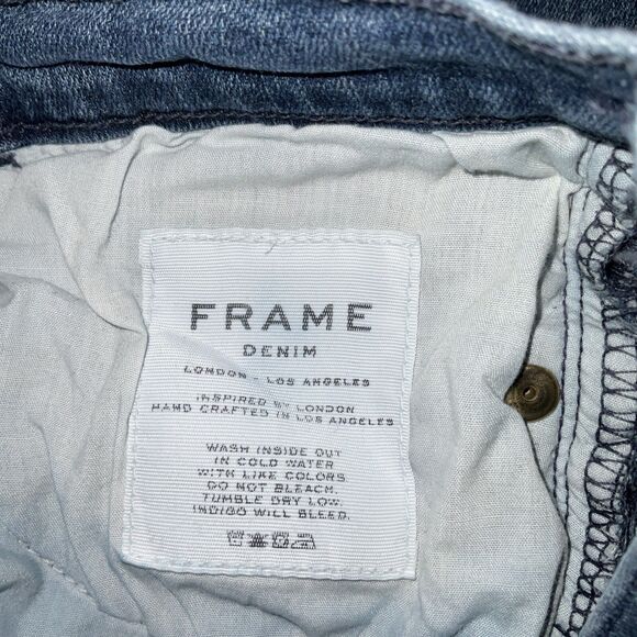 FRAME Jeans Womens Size 28 Blue Denim Le Skinny De Jeanne Distressed Raw Hem - Picture 11 of 12
